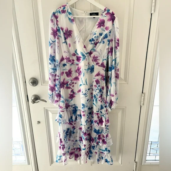 NWT Lulu’s Sweet Sunday Floral Print Long Sleeve Midi Dress Medium - Picture 5 of 14
